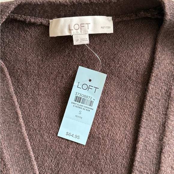 LOFT Petite Open Front Button Up Cardigan Sweater in Chocolate Brown - Picture 5 of 8